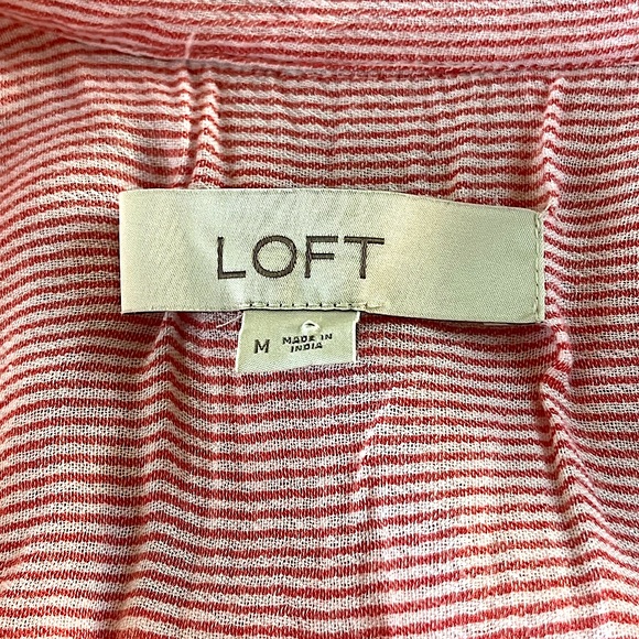 LOFT Ann Taylor Gauze Breezy Dress Coral White Pinstripe Sz M Delicate Feminine - Picture 5 of 6